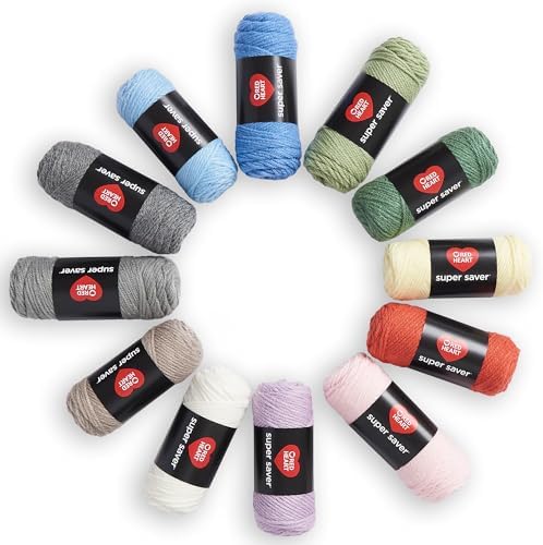 Red Heart Super Saver Yarn Super Craft Kit Pastels,with 50 Countg/1.7 oz. 4 Medium Worsted Yarn for Knitting & Crocheting,12 Colors,Perfect for Chunky Sweaters,Blankets,Amigurumi,50 Count (Pack of 10) by RedHeart