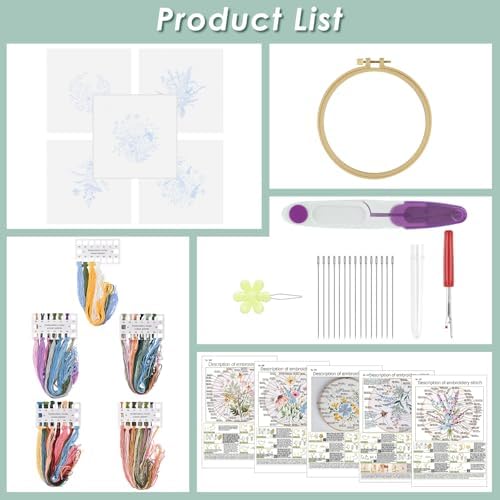 ERKOON Embroidery Kit for Beginners, 5 Sets Flower Cross Stitch Set for Adults Include Embroidery Cloth Hoops Threads for Craft Lover Hand Stitch with Skill Techniques (Flower) - Image 2