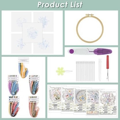 ERKOON Embroidery Kit for Beginners, 5 Sets Flower Cross Stitch Set for Adults Include Embroidery Cloth Hoops Threads for Craft Lover Hand Stitch with Skill Techniques (Flower) - Image 2