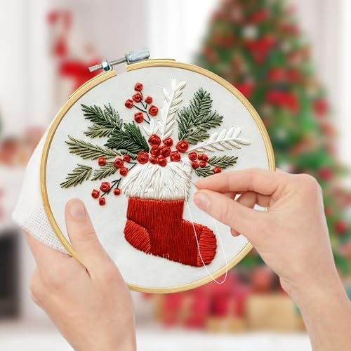 RUIQLXHANG Christmas Embroidery Kit, Christmas Gnomes Embroidery Kits for Beginners with Pattern, Cotton Threads, Needles, Instruction, 20cm Hoop, Gift for Mom, Grandma (Stocking Stuffer) - Image 4