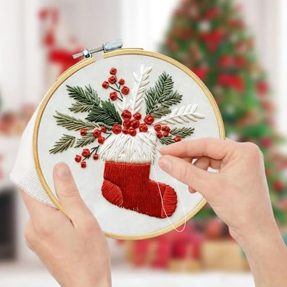 RUIQLXHANG Christmas Embroidery Kit, Christmas Gnomes Embroidery Kits for Beginners with Pattern, Cotton Threads, Needles, Instruction, 20cm Hoop, Gift for Mom, Grandma (Stocking Stuffer) - Image 4