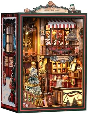 DIY Christmas Store Book Nook Kit, Miniature House with LED Light, 264pcs Wooden 3D Puzzles for Adults Teens, Bookshelf Decor Scale Model, Cultural Handmade Gift for Christmas & Book Lovers by WelcometoHavefunfun