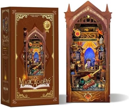 ZibbleZork Book Nook Kit for Adults, 3D Puzzle Miniature House Kit for Craft Lovers, DIY Bookshelf Decor with LED Sensor Light (Magic Academy) - Image 6