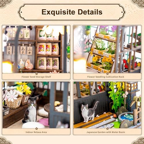 DIY Miniature House Kit, Sakura Greenhouse Tiny 3D Wooden House Making Set for Adults, Dollhouse Bookshelf Decor with Furniture & LED Lights, Christmas Birthday Craft Gift for Friend - Image 4