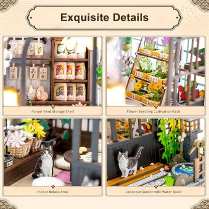 DIY Miniature House Kit, Sakura Greenhouse Tiny 3D Wooden House Making Set for Adults, Dollhouse Bookshelf Decor with Furniture & LED Lights, Christmas Birthday Craft Gift for Friend - Image 4