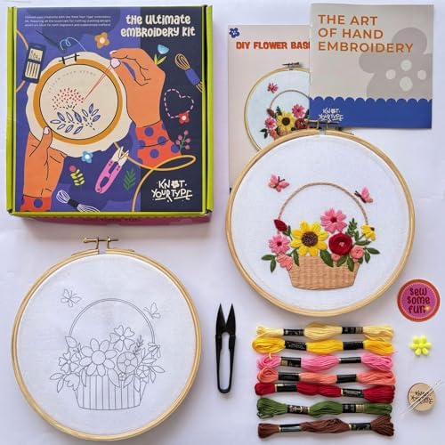 KNOT YOUR TYPE Flower Basket DIY Embroidery Kit | Beginner Friendly Kits with All Stitching Materials | Hand Embroidery Kit for Adults | Perfect for Gifting DIY Kit, Hobby Kit - Image 2