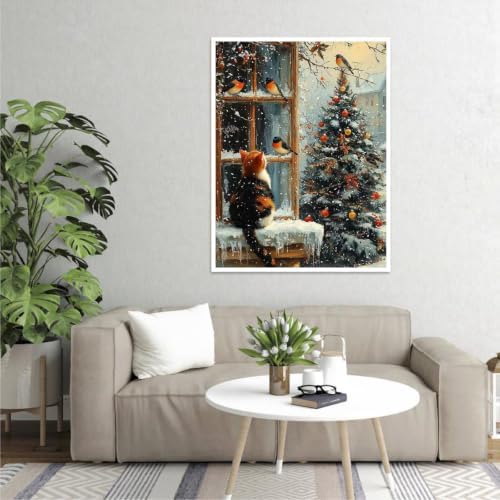 Canrichshop Cat Paint by Numbers Kit for Adults,Winter Painting by Numbers,DIY Acrylic Paint Beginners Without Frame,Christmas Paint by Number Canvas for Decor 16x20inch - Image 2