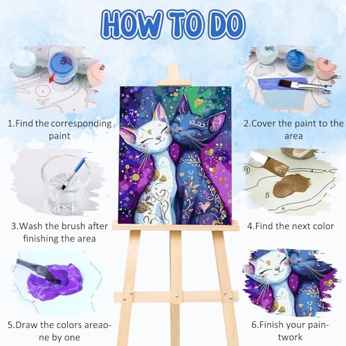 RICUVED Cats Paint by Numbers for Adults, Colorful Paint by Numbers Kit for Adults Beginners, DIY Acrylic Oil Painting on Canvas Easy for Gift Home Wall Decor 16x20 Inch - Image 5