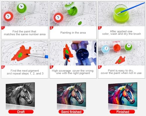 TUMOVO Adults Beginner Horse Paint by Number Kit DIY Acrylic Painting for Adults & Kids Abstract Arts Craft Framed 16 x20 Inch - Image 4
