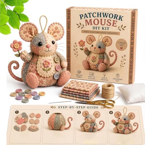 Patchwork Mouse DIY Kit, Handmade Sewing Craft Set,Cute Mouse Ornament DIY Kit,with Floral Fabric, Stuffing, Buttons, for Adults, Beginners,Gift for Birthdays, Holidays (B) by Unknown