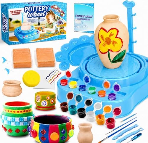 Insnug Mini Kids Pottery Wheel: Complete Painting Kit for Beginners with Modeling Clay and Sculpting Tools, Arts & Crafts Small Banding Wheel for Pottery, Tiny Pottery Wheel for Kids Age 8-12, 10-13 by ArtsandCraftsforKids