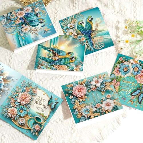 LazyFold 6Pcs DIY Diamond Art Painting Greeting Cards with Envelopes, Blue Theme All Occasion Note Card Kit for Women, Handmade Thank You Birthday Friendship Cards Gift - Image 5