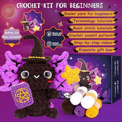 Crochetta Crochet Kit for Beginners, Crochet Starter Kit w Step-by-Step Video Tutorials, Beginner Crochet Kit for Adults Kids Women Men Complete Kit Included (Axolotl Wizard) - Image 4