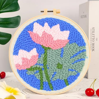 Woohome Punch Needle Kit Included Plastic Hoops, Punch Needle Cloth, Color Yarn and Punch Needle Tools for Adults, Beginners (Chrysanthemum, Lotus, Lily) - Image 3