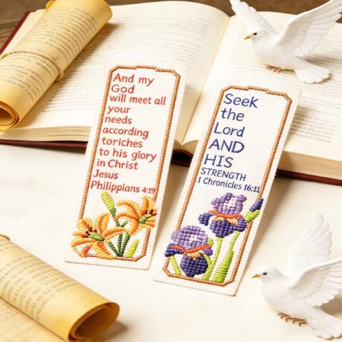 ORIGACH 6 Set Bible Verse Floral Cross Stitch Bookmark Kit for Beginner - Image 5