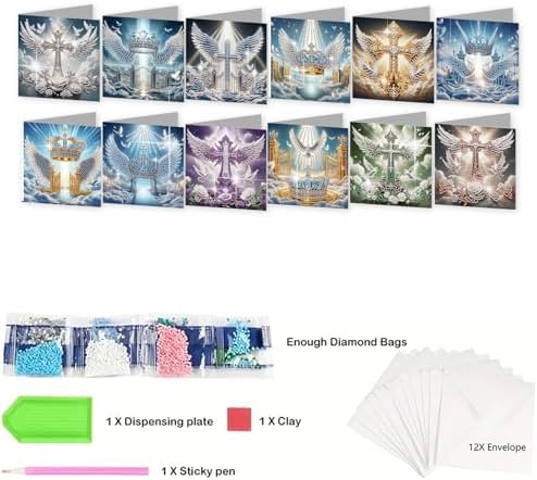 12 Pack Diamond Painting Greeting Cards Kit with Envelopes, 5D DIY Faith Cross Angel Wings Diamond Art Cards, Easter Baptism Sympathy Religious Cards for Adults Christians - Image 6