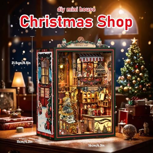 DIY Miniature House Kit, Mini House Building Kit, DIY Book Nook Kit, Tiny Model House for Adults to Build, Beginner 3D Wooden Book Nook, for Family Friends (Christmas Shop) - Image 3