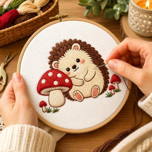 Nuberlic Embroidery Kit for Beginners Stamped Hedgehog Needlepoint - Image 3