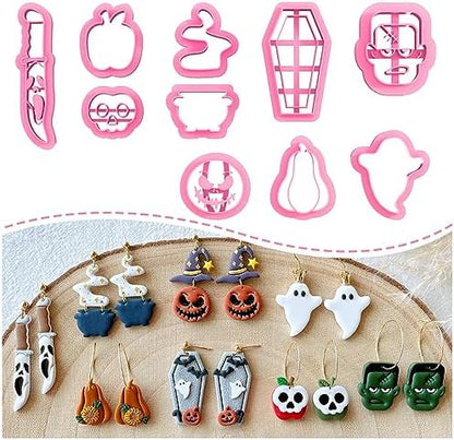 KEOKER Polymer Clay Cutters Halloween, Clay cutters for Halloween Earrings Making, 10 Shapes Halloween Clay Earrings Cutters, Ghost Halloween Clay Earring Cutters (Earrings Clay Cutters 2) by Keoker