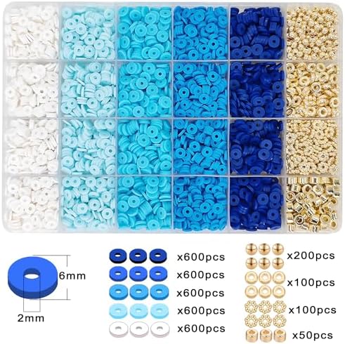 MIIIM Blue Clay Bead Bracelet Kit, Heishi Beads, Flat Clay Beads and Gold Spacer Beads for Jewelry Making, Friendship Bracelet Beads Kit for Crafts, Concert, Raves, Gifts - Image 3