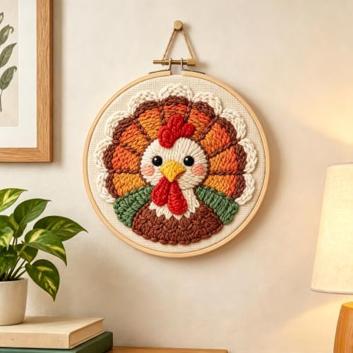 DIY Punch Needle Kits Thanksgiving Day Turkey 20x20cm-1 - Image 3