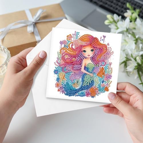 Focart 6-Pack Mermaids Diamond Painting Greeting Card Kits, Special Shaped Diamonds Painting, DIY Handcraft for Relatives and Friends with Wishes,Unique Design Crafting for Birthday or Holiday Cards - Image 5
