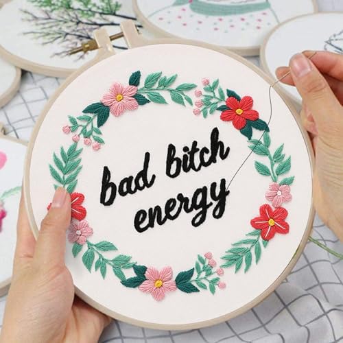 Louise Maelys Funny Quote Embroidery Kit for Beginners Floral Wreath DIY - Image 5