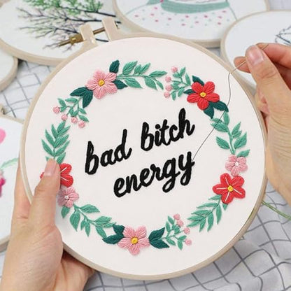 Louise Maelys Funny Quote Embroidery Kit for Beginners Floral Wreath DIY - Image 5
