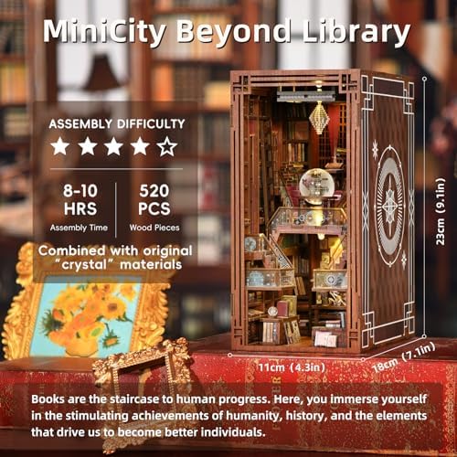 MiniCity Beyond Library Book Nook Kit, DIY Wooden Bookshelf Model with LED - Image 2