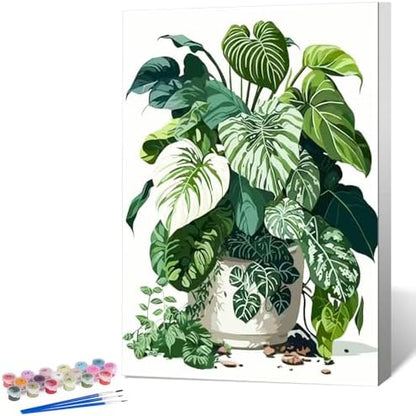 Framed Paint by Numbers Kit for Adults, Tropical Plant Decor 8x12 Inch by Okarina