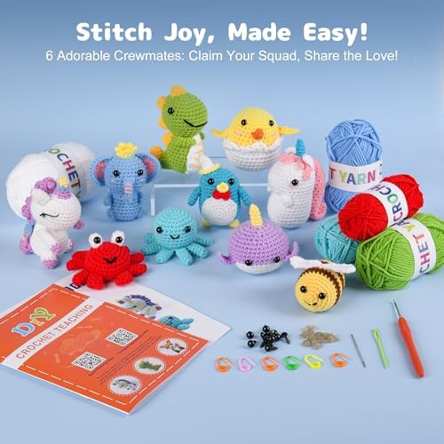 MINGOMINGO Crochet Kit for Beginners Kids - 6 Animal Amigurumi, Mother's Day Birthday Craft Gift Set, Step-by-Step Video Tutorials, 40%+ Yarn, Knitting Starter Kit for Girls Women Adults - Image 5