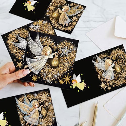 6pcs Christmas Diamond Painting Greeting Card with envelopes, DIY Angel Diamond Art Greeting Card for Blessing and Wish Special Shaped Arts Crafts for Birthday Thanksgiving Day Holiday - Image 6