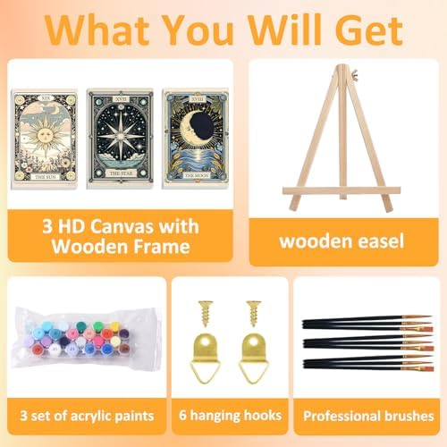Tarot Paint by Numbers Kit for Adults with Frame, 3 Pack, 7.8x11.8 inch - Image 4
