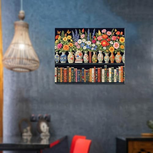 Wildflower Paint by Numbers Kit for Adults Beginners Colorful Blooming Bookshelf Painting by Number Kits on Canvas DIY Oil Painting Plant Floral Flowers for Book Lover Gifts Home Wall Decor 16x20 Inch - Image 2
