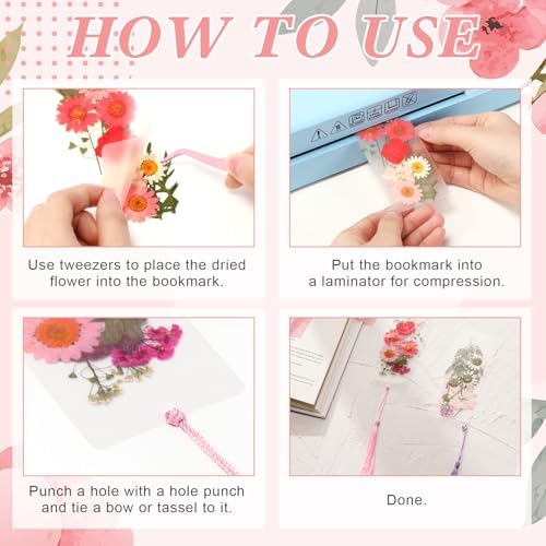 AmazingSpark 222 Pcs Dried Flower Bookmark Kit with Tassels, Pink - Image 3