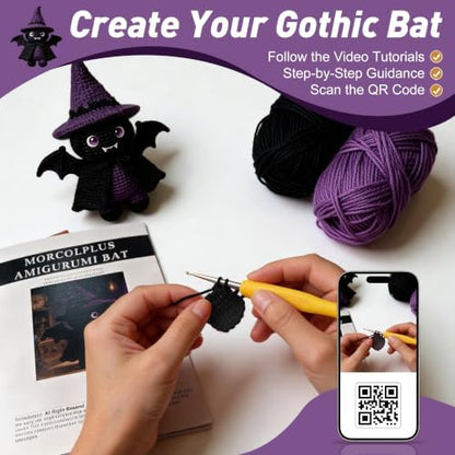 Morcolplus Bat Crochet Kit for Adults, Intermediate Gothic Amigurumi Crochet Kit with Step-by-Step Video Tutorials and All Materials Included, Gothic Room Decor Gift - Image 5