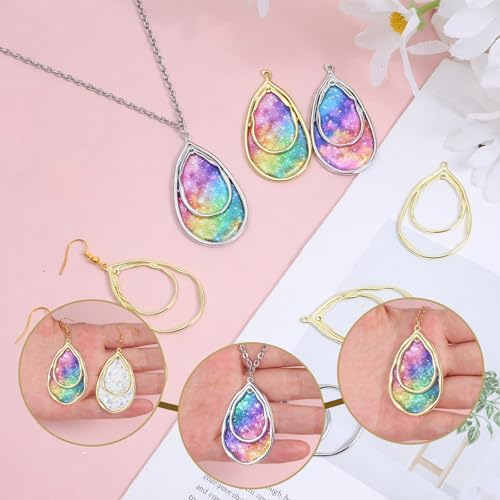 20 Pcs Teardrop Open Back Bezel Charms Pendants, 2 Colors Alloy Hollow Frame Open Back Teardrop Hollow Pendant Bezels for DIY Resin Epoxy Jewelry Making, Pressed Flower Craft (Gold, Silver) - Image 3