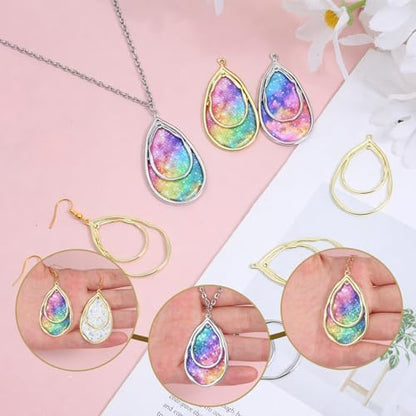 20 Pcs Teardrop Open Back Bezel Charms Pendants, 2 Colors Alloy Hollow Frame Open Back Teardrop Hollow Pendant Bezels for DIY Resin Epoxy Jewelry Making, Pressed Flower Craft (Gold, Silver) - Image 3