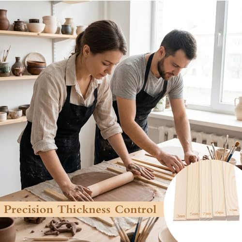 12 Pcs Pottery Tools Set – Wood Rolling Pin, 5-Size Rolling Guides & Linen Tablecloth for Clay Sculpting & Ceramic Projects - Image 7