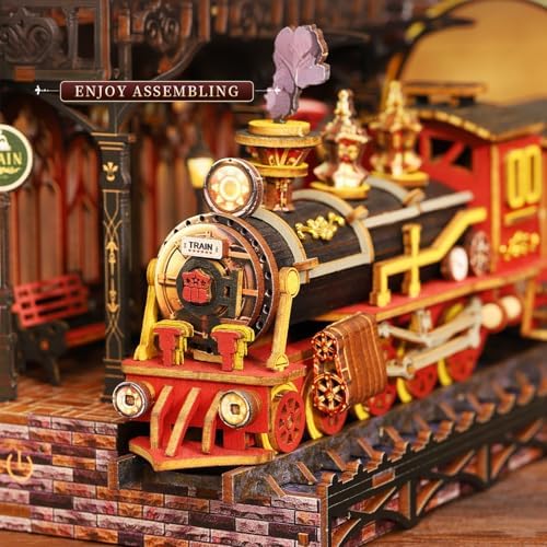 CUTEROOM Book Nook Kit for Adults, 3D Wooden Puzzle DIY Miniature Dollhouse Booknook Kit with LED Light, Tiny House Building Kit for Bookshelf Insert Decor -Zero Platform for Christmas Birthday Gift - Image 5