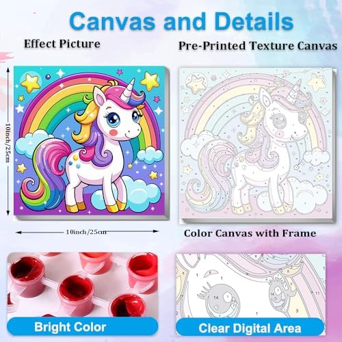 Artunion Framed Paint by Numbers Kit for Adults Beginners & Kids Ages 8-12,Rainbow Horse Paint by Number with Frame,Cute Animal Paint by Numbers Kit on Canvas 10 * 10 Inch Without Easel - Image 3