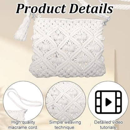 WEBEEDY DIY Macrame Bag Making Kit for Adults Beginners White Boho Cross Body Bag Kit with 109 Yards 3mm Macrame Cord, Video Tutorials, Handmade Purse Making for Holiday Birthday Gift Beach Decor - Image 3