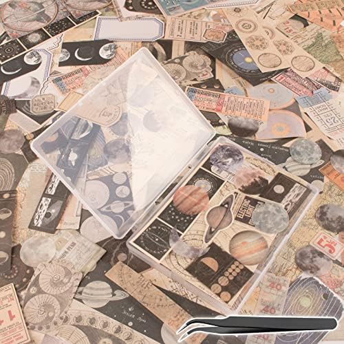 200Pcs Vintage Scrapbook Stickers, Aesthetic Junk Journal Stamping Supplies Kit, Scrapbooking Ephemera Washi Paper for Bullet Journaling Planners Diary Collage (Celestial) by Vecbain