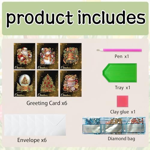 jinglinhh 6pcs Diamond Art Painting Christmas Snowman Bell Ornaments Greeting Cards with Envelopes, DIY Card Making Kits for Adults, Diamond Art Christmas Cards for Birthday Holiday Postcards - Image 3
