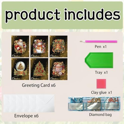 jinglinhh 6pcs Diamond Art Painting Christmas Snowman Bell Ornaments Greeting Cards with Envelopes, DIY Card Making Kits for Adults, Diamond Art Christmas Cards for Birthday Holiday Postcards - Image 3