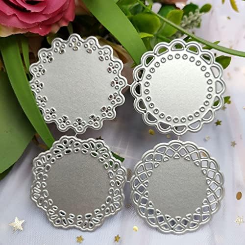 Metal Die Cuts Set 4 Different Patterns Lace Flower Border Cutting Dies for Scrapbooking Photo Album DIY Craft Die for Card Making (Round Lace Flower Border) - Image 2
