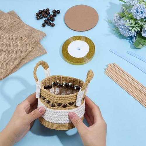 FREEBLOSS Macrame Woven Basket kit DIY Macrame Kit for Beginners with Instruction Wooden Beads Basket Weaving Craft Supplies Baskets Weaving Project for Holiday Activities - Image 4