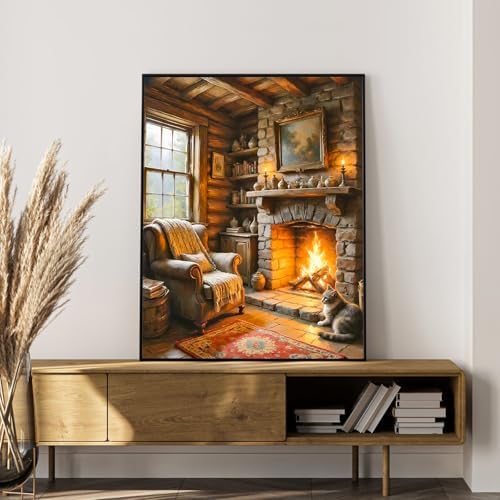 Paint by Numbers Kit for Adults, Cozy Fireplace & Rustic Cabin, 16x20 Inch - Image 7
