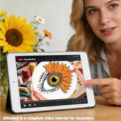 Crafmanoe Sunflower Eyes Embroidery Kits for Beginners Adults, Hand Embroidery Starters Kits, Stamped Cross Stitch Kits Needlepoint Kits for Beginners Adult, Embroidery Hoop, Thread and Video Tutorial - Image 3