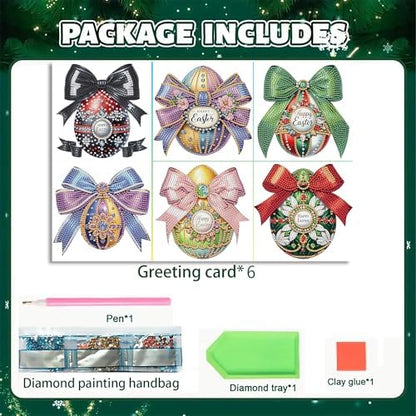 DIZAKIM 6-Piece Christmas-Themed Diamond Painting Greeting Cards Christmas Eve DIY Craft Kit Birthday Gift (Easter Egg) - Image 3